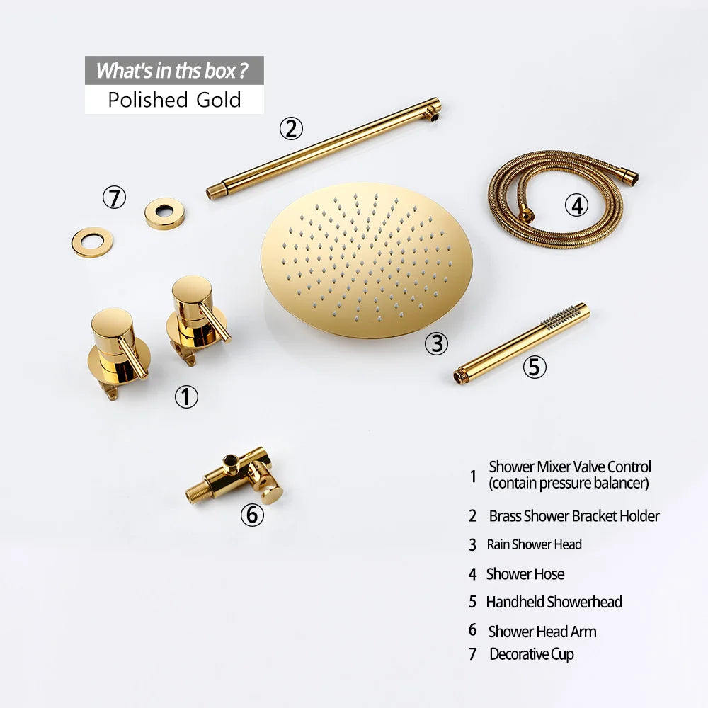 Rainfall Shower Set Rose Gold Wall Mounted Bathroom Shower Mixer Brass Faucet Hot Cold Water Mixer Tap With Head 8/10/12 Inch