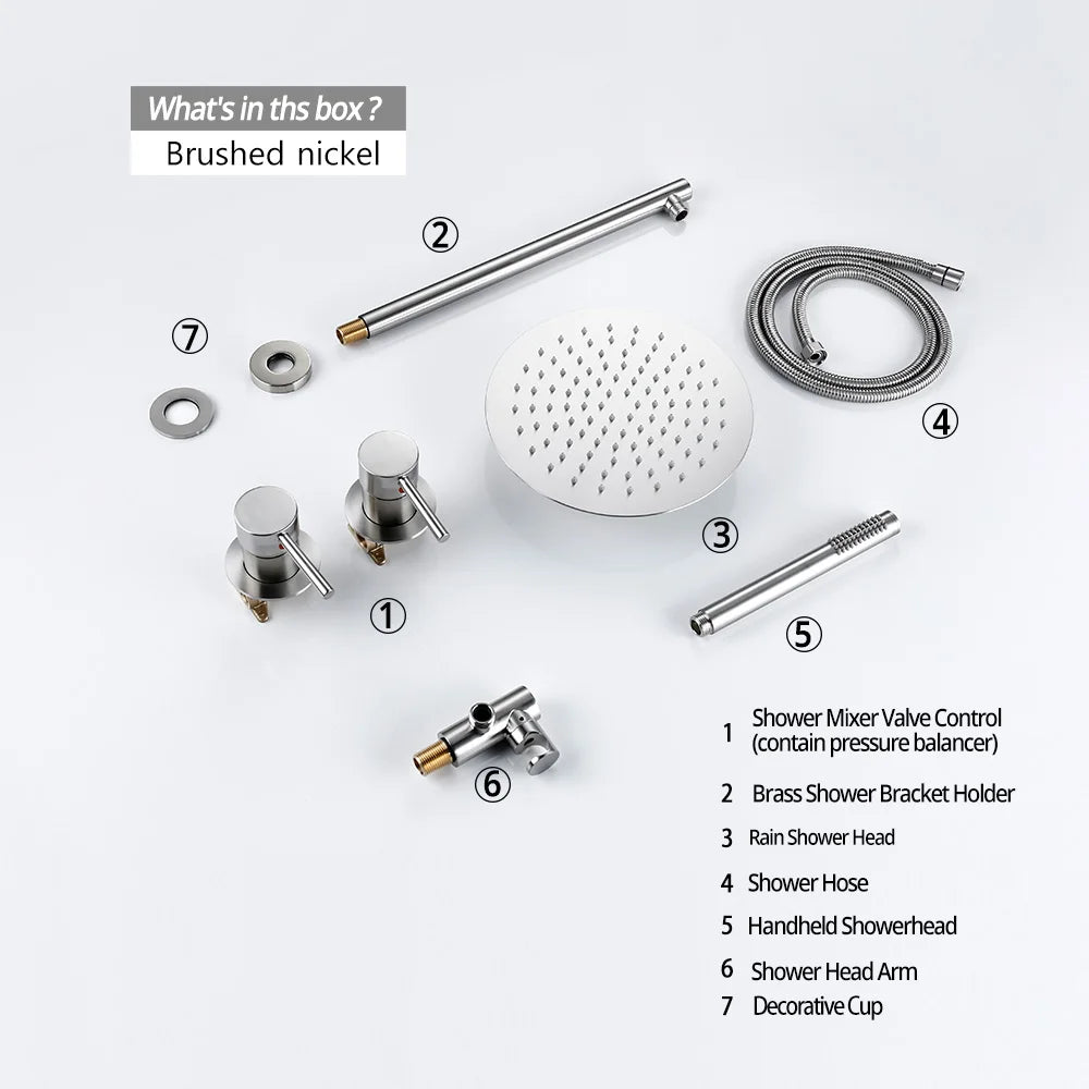 Rainfall Shower Set Rose Gold Wall Mounted Bathroom Shower Mixer Brass Faucet Hot Cold Water Mixer Tap With Head 8/10/12 Inch