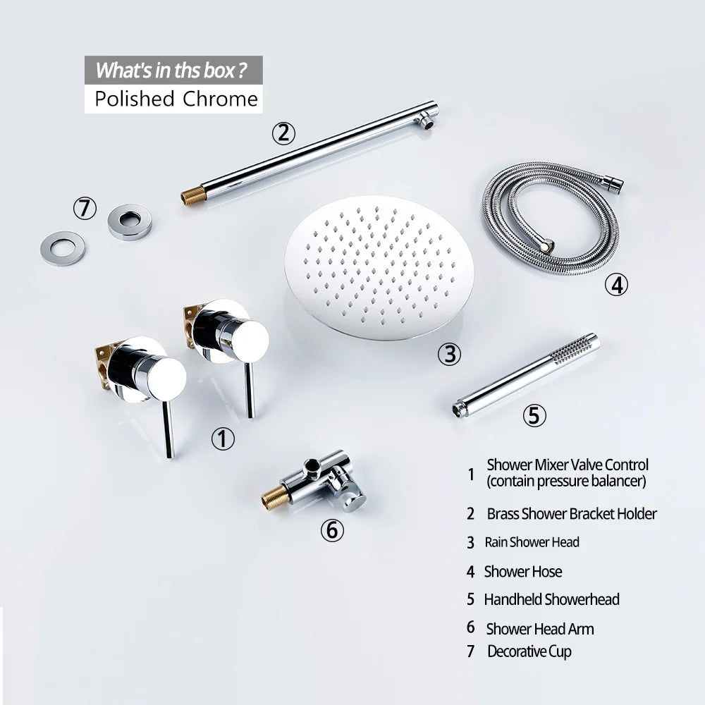 Rainfall Shower Set Rose Gold Wall Mounted Bathroom Shower Mixer Brass Faucet Hot Cold Water Mixer Tap With Head 8/10/12 Inch