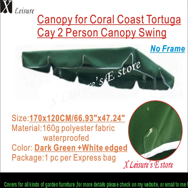 Coral Coast Tortuga Cay 2 Person Swing Canopy Replacement 67"x47"170X120cm -Dark Green/Beige Top Cover Custom made