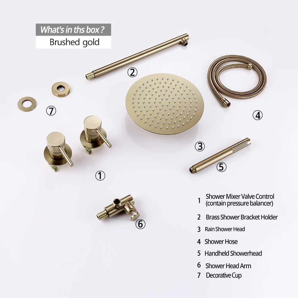 Rainfall Shower Set Rose Gold Wall Mounted Bathroom Shower Mixer Brass Faucet Hot Cold Water Mixer Tap With Head 8/10/12 Inch