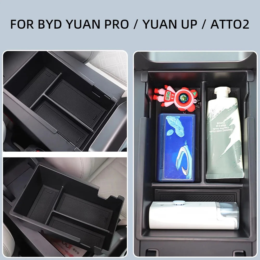 Car Armrest Storage Box for BYD Atto 2 Yuan Up 2024 2025 ABS Central Console Sundries Organizer Pallet Tray Holders Accessories