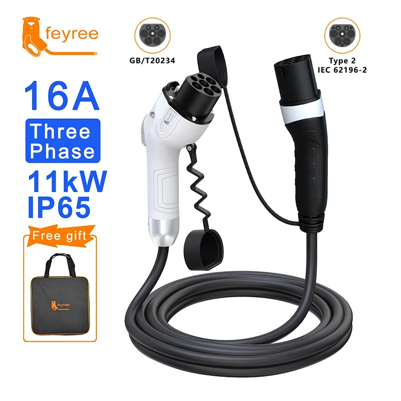 feyree EV Charger GB/T Female Car side to type2 Male Plug 16A 3.5KW 32A 7KW Charging Cable 5m 11KW 22KW 3Phase for Electric Car