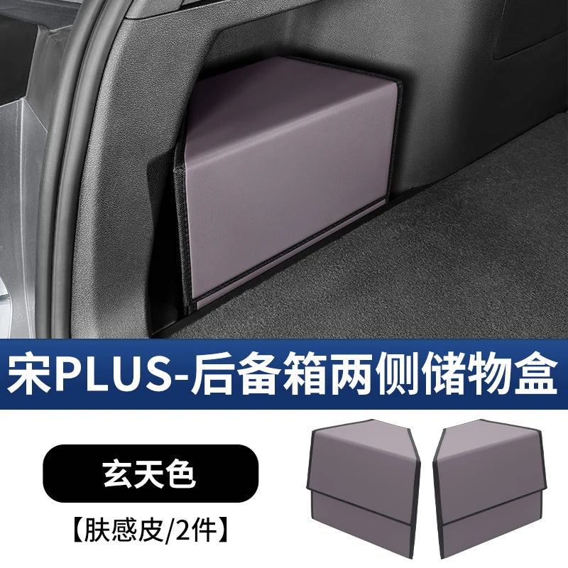 For BYD Seal U DM-i/Song Plus 2020-2025: PU Leather Trunk Organizer - Side Storage Box w/Dust Cover & Tool-Free Installation