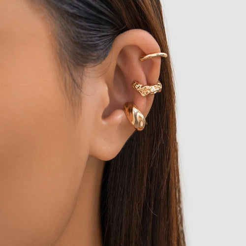 3Pcs/set Metal Chunky No Piercing Clip Earrings Geometric Ear Cuff Earrings for Women Ladies Party Girls Y2K Jewelry 2024 Trendy