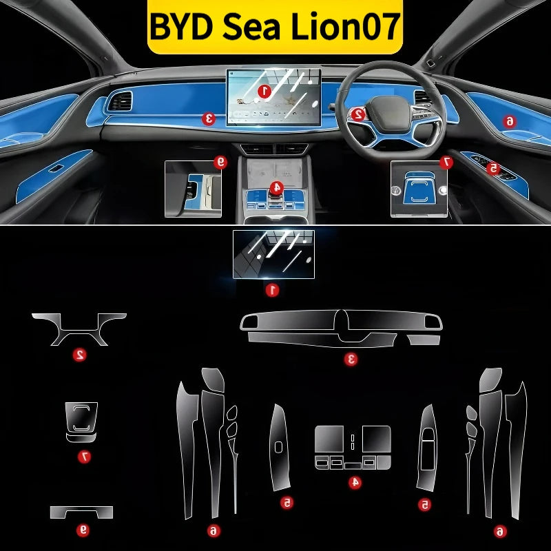 For BYD Sea Lion07 24-25 interior protection Dashboard Multimedia Navigation Transparent Scratch-Resistant Film Modification